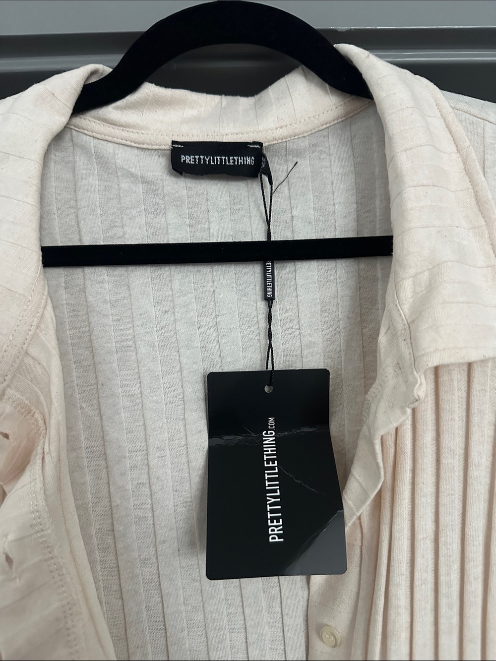 PrettyLittleThing | Ribbed Button-Up Shirt - Cream - Picture 2 of 6